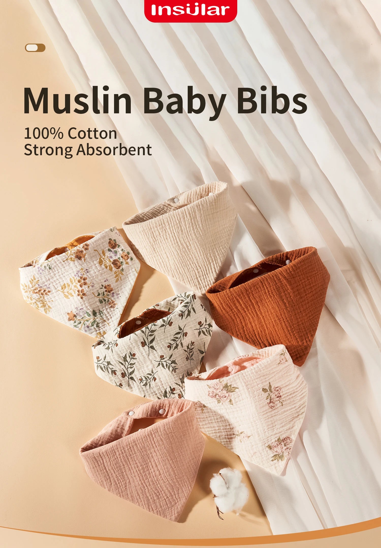INSULAR Infant Cotton Bibs Newborn Triangle Scarf Feeding Saliva Towels Baby Waterproof Pinny Bandana Burp Shower Cloth 4 Layers