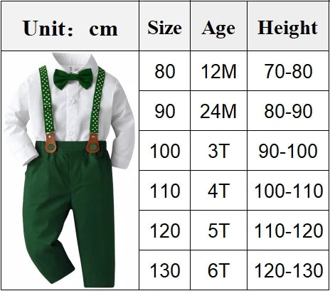 Christmas Outfit for 1-7 Years Boys Long Sleeve Solid 4PCS Sets Kid Gentleman Birthday Cotton Clothing Star Suspender Baby Suit