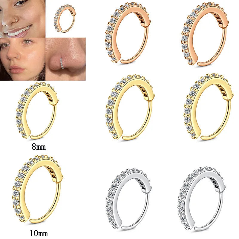 Cubic Zircon Fake Nose Ring for Women Stainless Steel Round Cartilage Tragus Helix Ear Nose Piercing Falso Nariz Body Jewelry