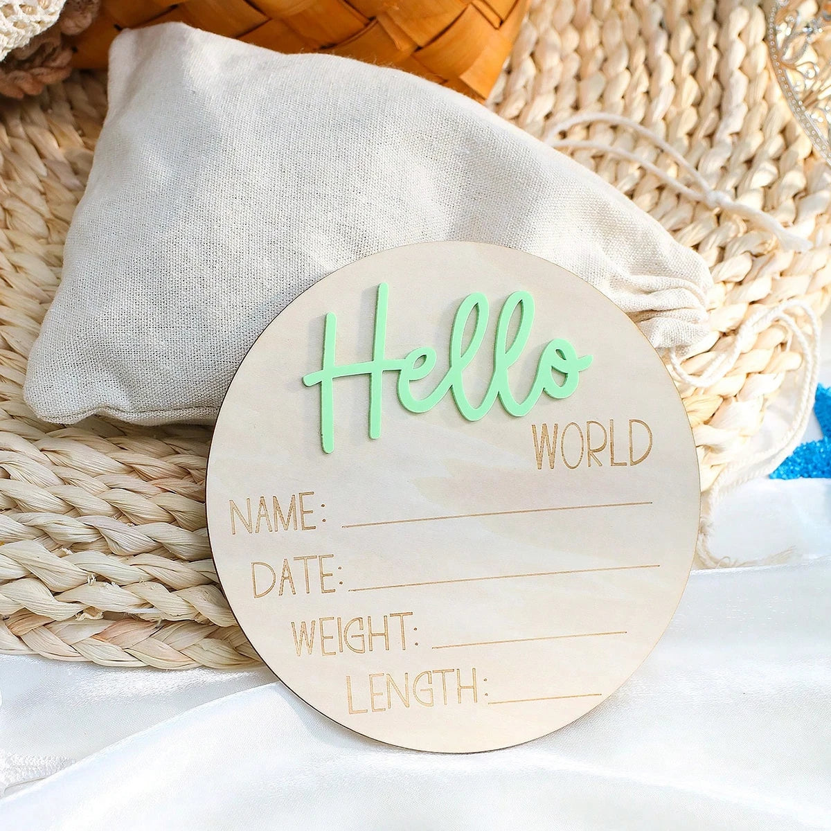 Ylsteed Hello World Newborn Sign Wooden Baby Announcement Sign for Hospital Baby Name Announcement Sign Newborn Keepsakes Props