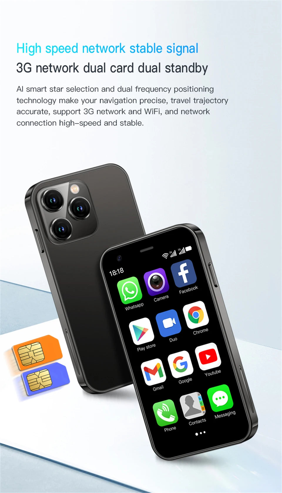 New SOYES XS15 Mini Smartphone 3.0inches MTK 2GB RAM 16GB ROM WCDMA 3G Dual SIM 2MP Rear Camera 480x854 Type-C Android Cellphone
