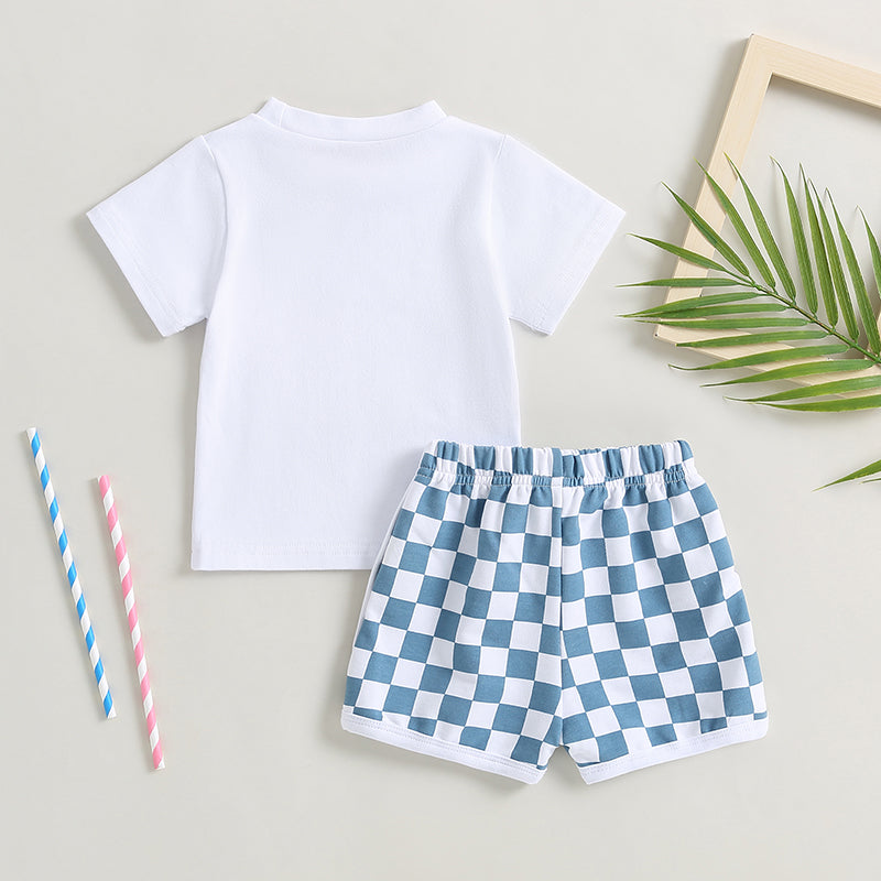FOCUSNORM 0-3Y Baby Boys Clothes Sets 4th of July Flag Print Short Sleeve T-Shirt Checkerboard Shorts Set Summer Clothes