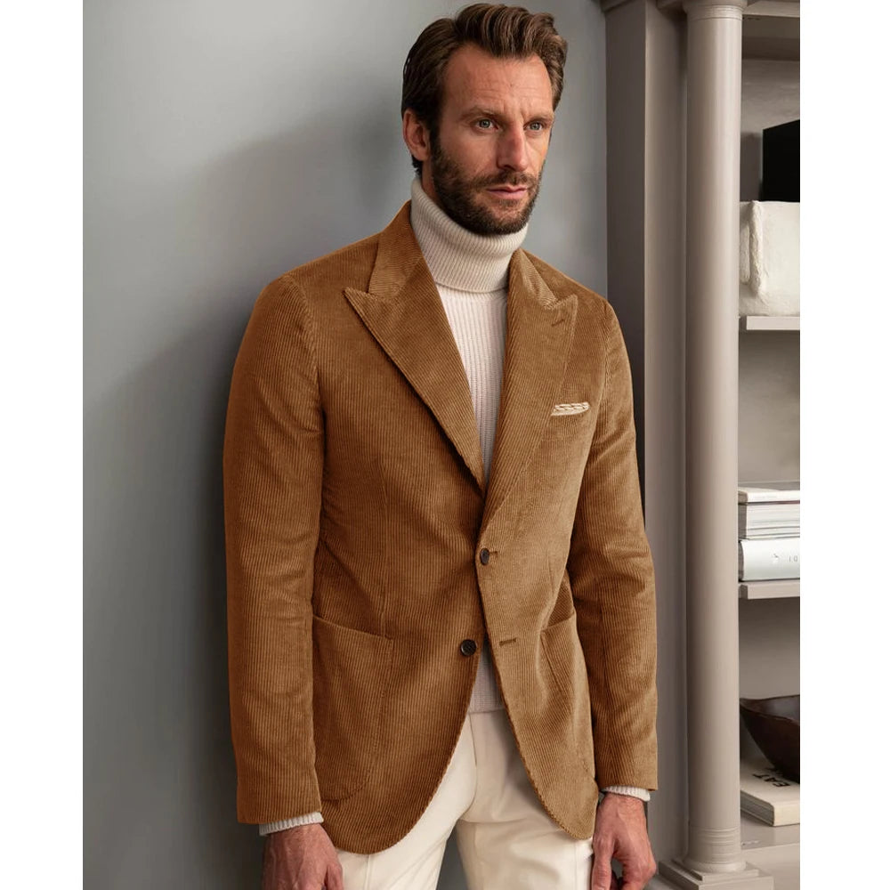 Luxury Men  Jackets New Corduroy British-style Jacket Business Casual High-quality Coat Single Breasted Suits for Men