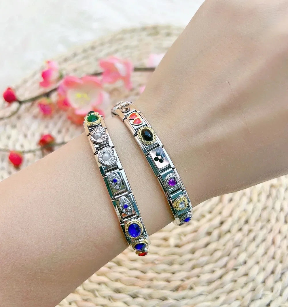 2025 New Original Luxury Zircon Love Italian Charm Links Fit 9mm Bracelet Stainless Steel Jewelry Making
