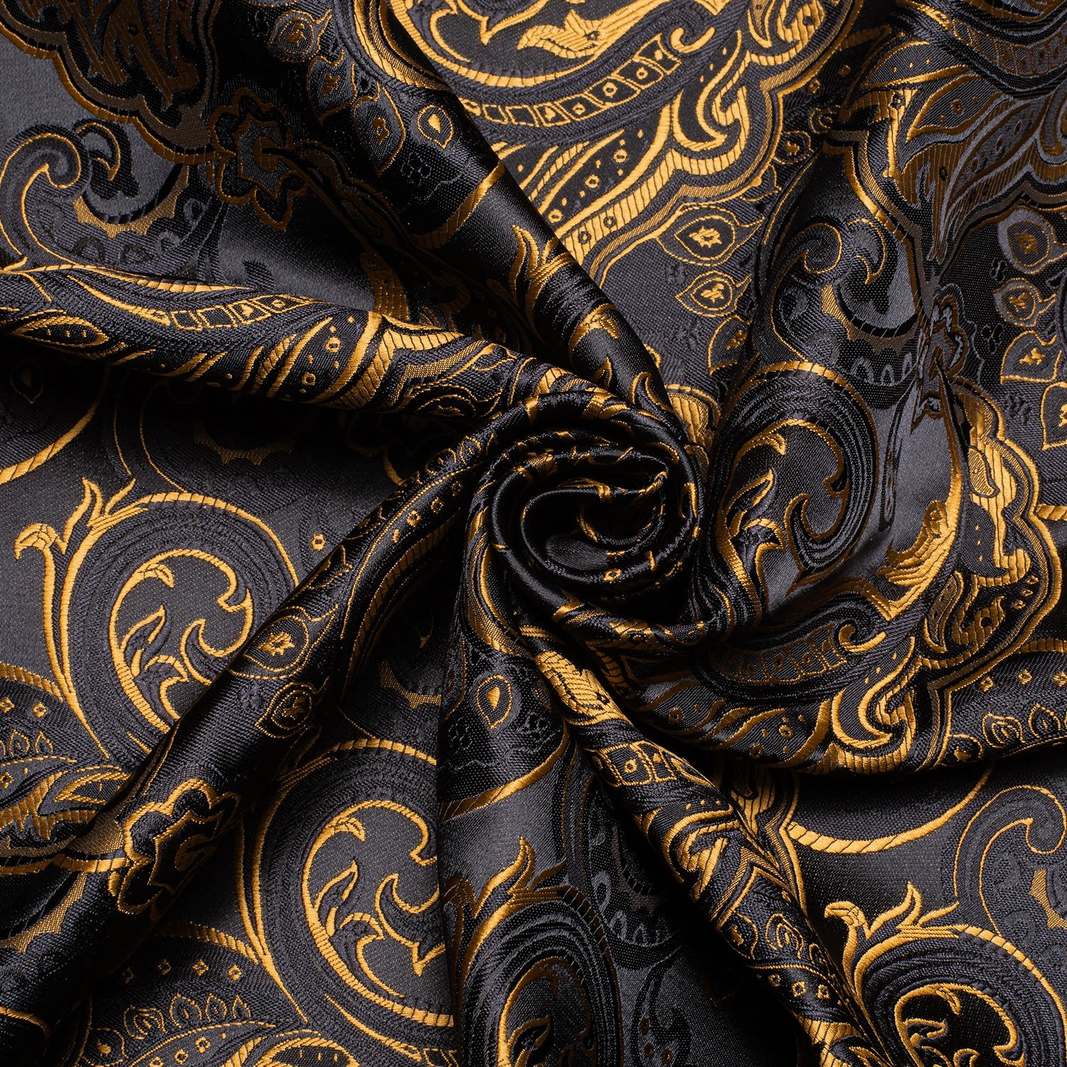 Luxury Men Dress Shirt Formal Prom Tuxedo Long Sleeve Polyester Golden Color Paisley Black Shirts Blouse Men Clothing