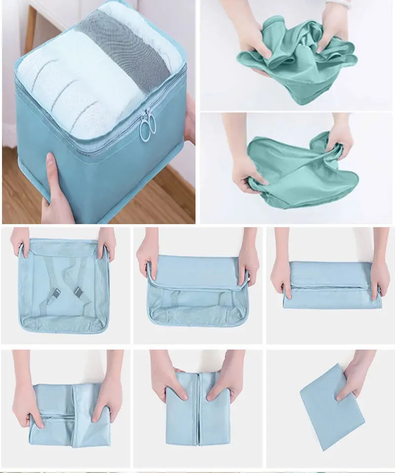10/7 Pcs Set Travel Organizer Storage Bags Suitcase Packing Cubes Cases Portable Wardrobe Luggage Clothes Shoe Pouch Fold