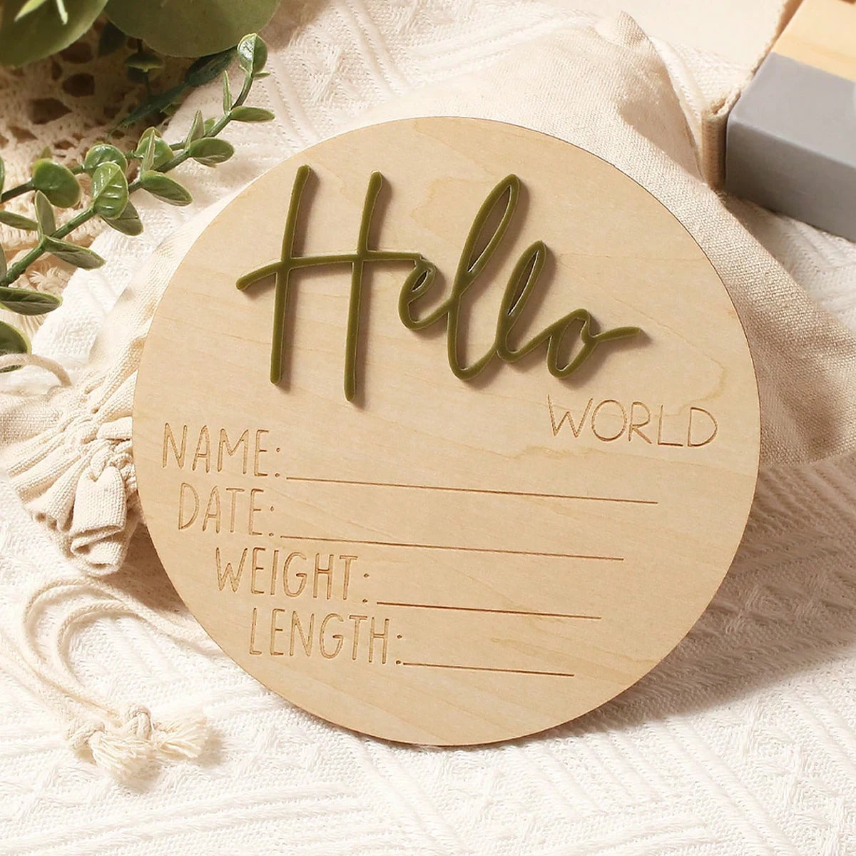 Ylsteed Hello World Newborn Sign Wooden Baby Announcement Sign for Hospital Baby Name Announcement Sign Newborn Keepsakes Props