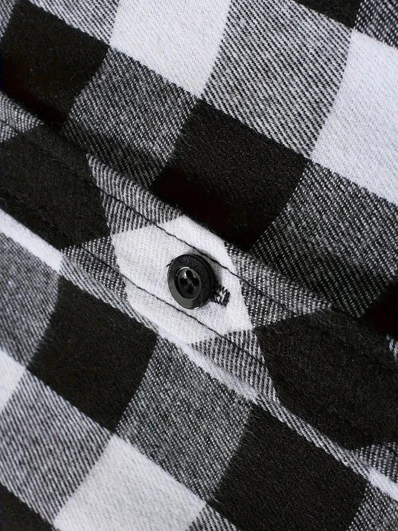 Youth Fashion Street Hooded Plaid Shirt Men's Slim Fit Long Sleeved Shirt Couple Travel Casual Shirt Men's Sports Shirt Jacket