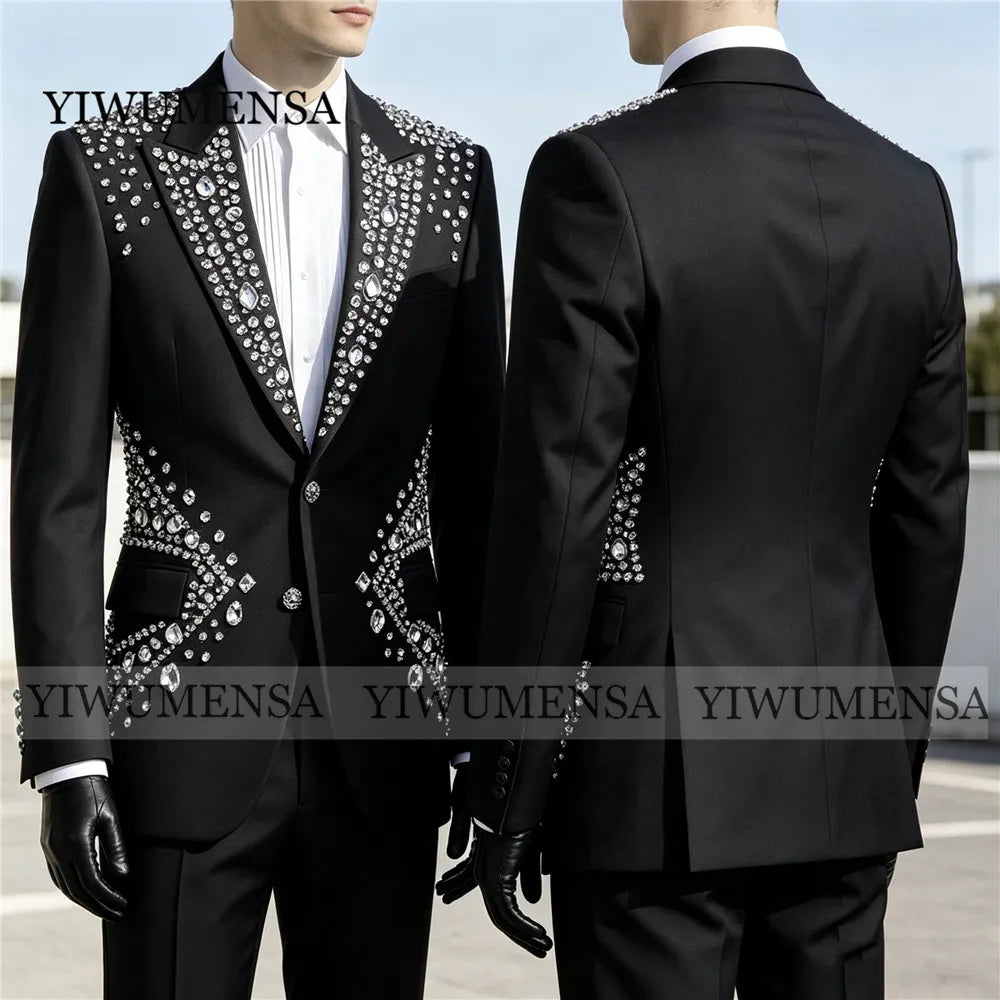 Luxury Men Suits Unique Design Outfit Peaked Lapel Groom Tuxedos Customized Wedding Blazers 2 Pieces Sets Slim Fit ropa hombre