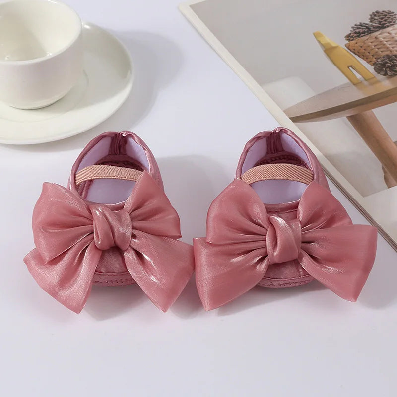 Baby Girls Baptism Shoes and Headband Shiny Bowknot Mary Jane Flats and Hairband Set 0-12M