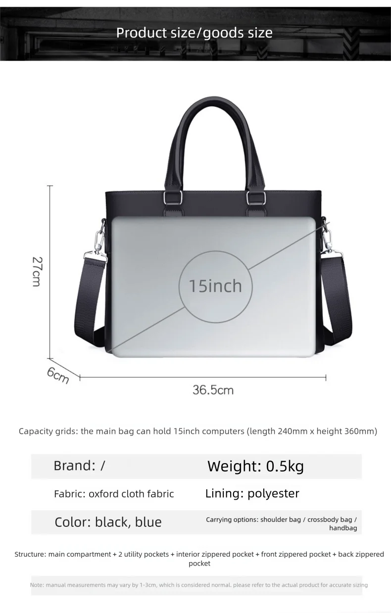 Men's Handbag Business Travel Crossbody Laptop Bag Large Capacity Commuting Office Shoulder Bag