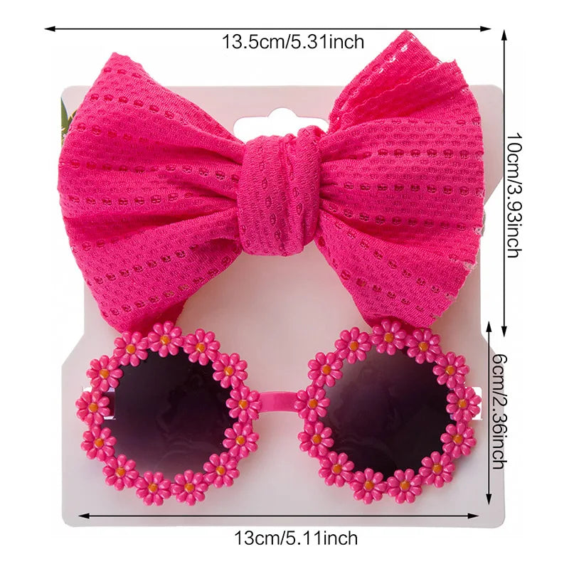 2Pcs Kids Sunglasses Headband Set Daisy Flower Round Toddler Sun Glasses Girls Sun Protection Eyewear