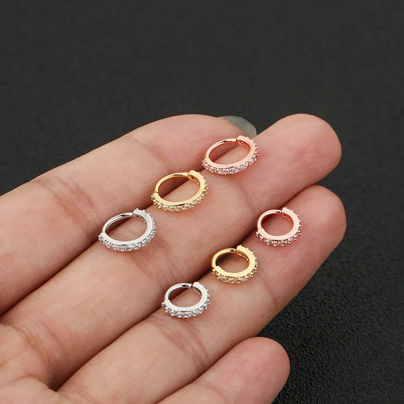 Cubic Zircon Fake Nose Ring for Women Stainless Steel Round Cartilage Tragus Helix Ear Nose Piercing Falso Nariz Body Jewelry
