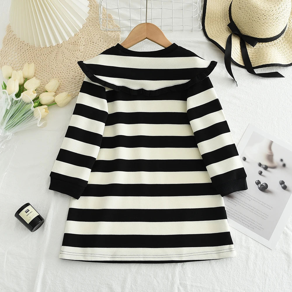 Bear Leader Autumn Spring New Girls' Dress Fashion Cute Doll Neck Flower Print Dress Children's Girls Long Sleeve Princess Dress