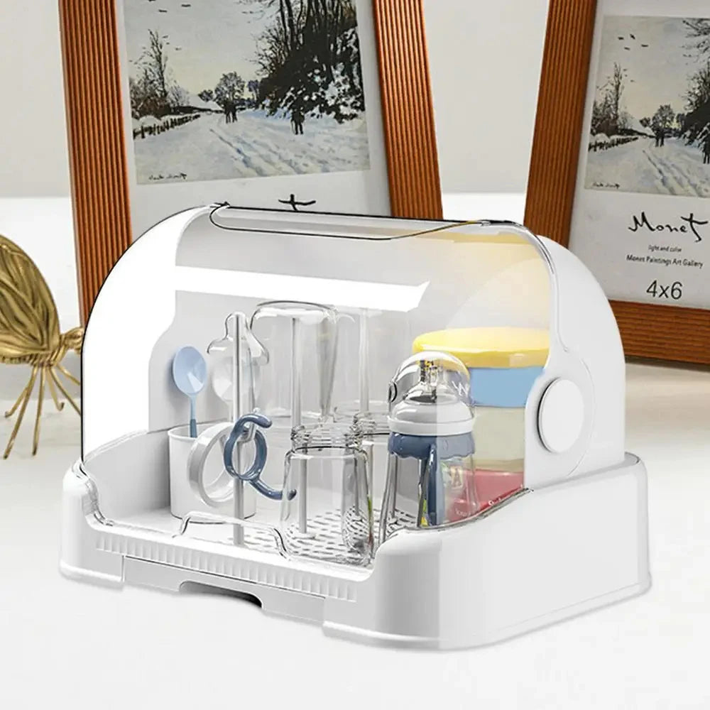 HOMEFISH Portable Baby Bottle Drying Rack & Organizer - Dustproof Storage Container with Removable Drip Tray