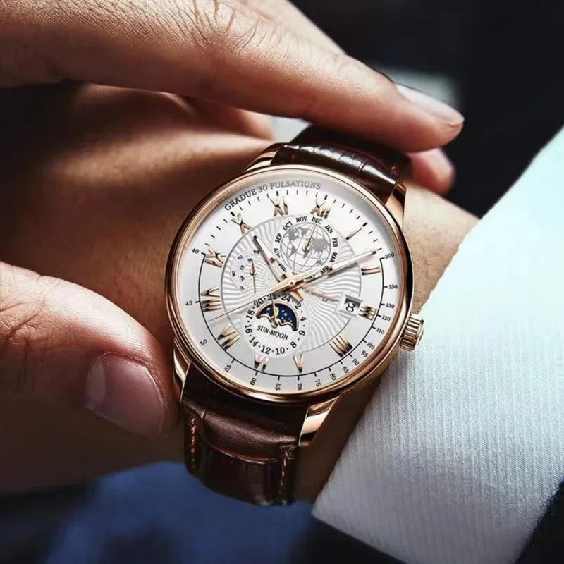 Luxury Brand Watch for Men Trendy High End Light Versatile Quartz Watch Leather Strap Fake Three Eye Fashion Business Wristwatch