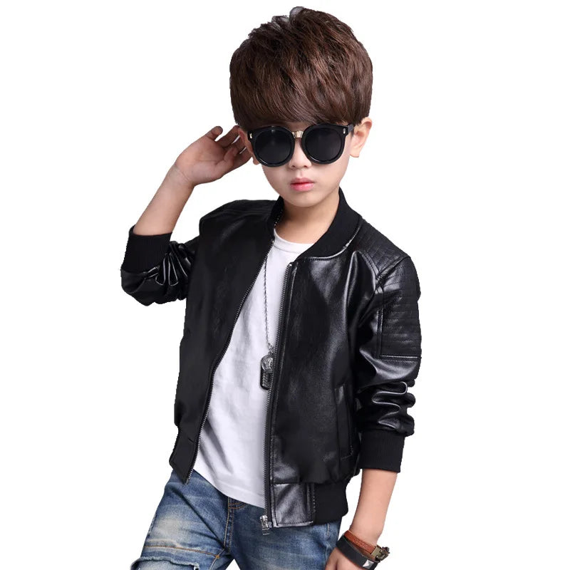 Boys Plus Velvet Thick Leather Jackets Kids Girls Autumn Winter Coat Fashion Clothing Children's Warm PU Leather Outerwear 2-14Y
