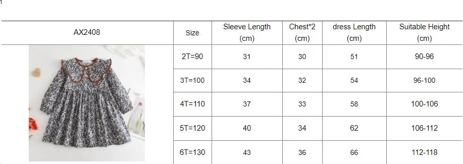 Bear Leader Autumn Spring New Girls' Dress Fashion Cute Doll Neck Flower Print Dress Children's Girls Long Sleeve Princess Dress