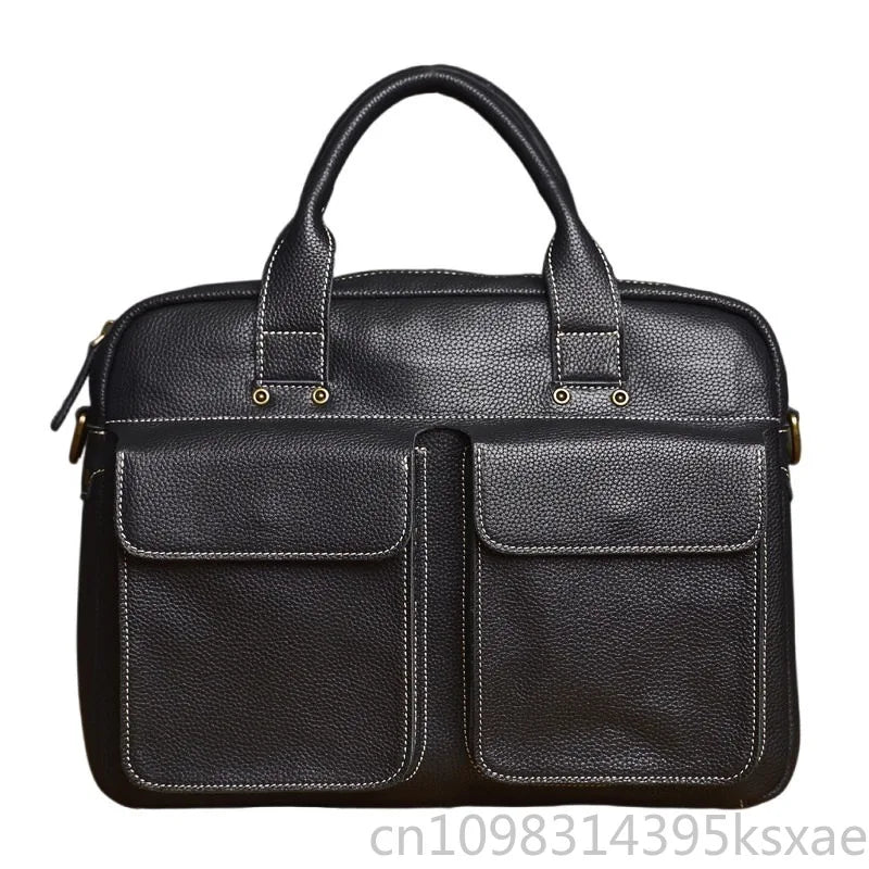 Men's Handbag for Men Genuine Leather Top Grain Leather Large Capacity Laptop Bag Business Document Briefcase Luxury Purse