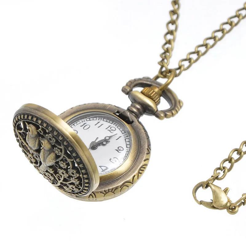 Fashion Double Magpies Hollow Engraving Vintage Pocket Watches Quartz Movement Vintage Pocket Watch On Chain Skeleton Watch