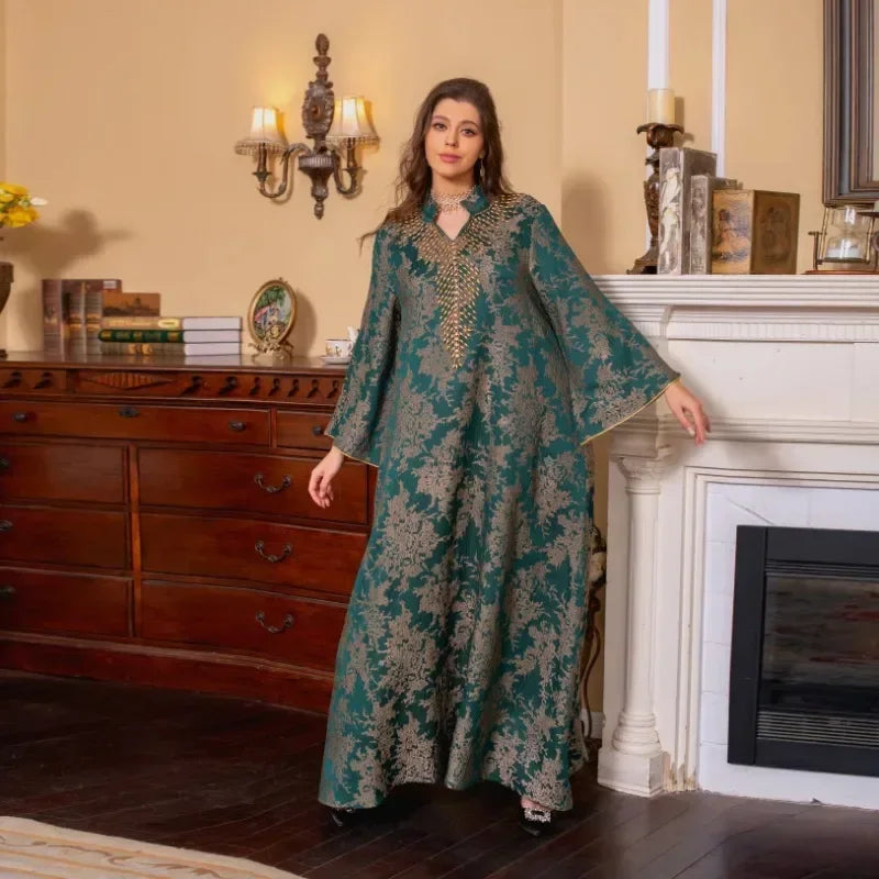 Eid Muslim Dress for Women Abaya Beading Stand Collar Jalabiya Morocco Party Dresses Abayas Kaftan Abaya Vestidos Arab Long Robe