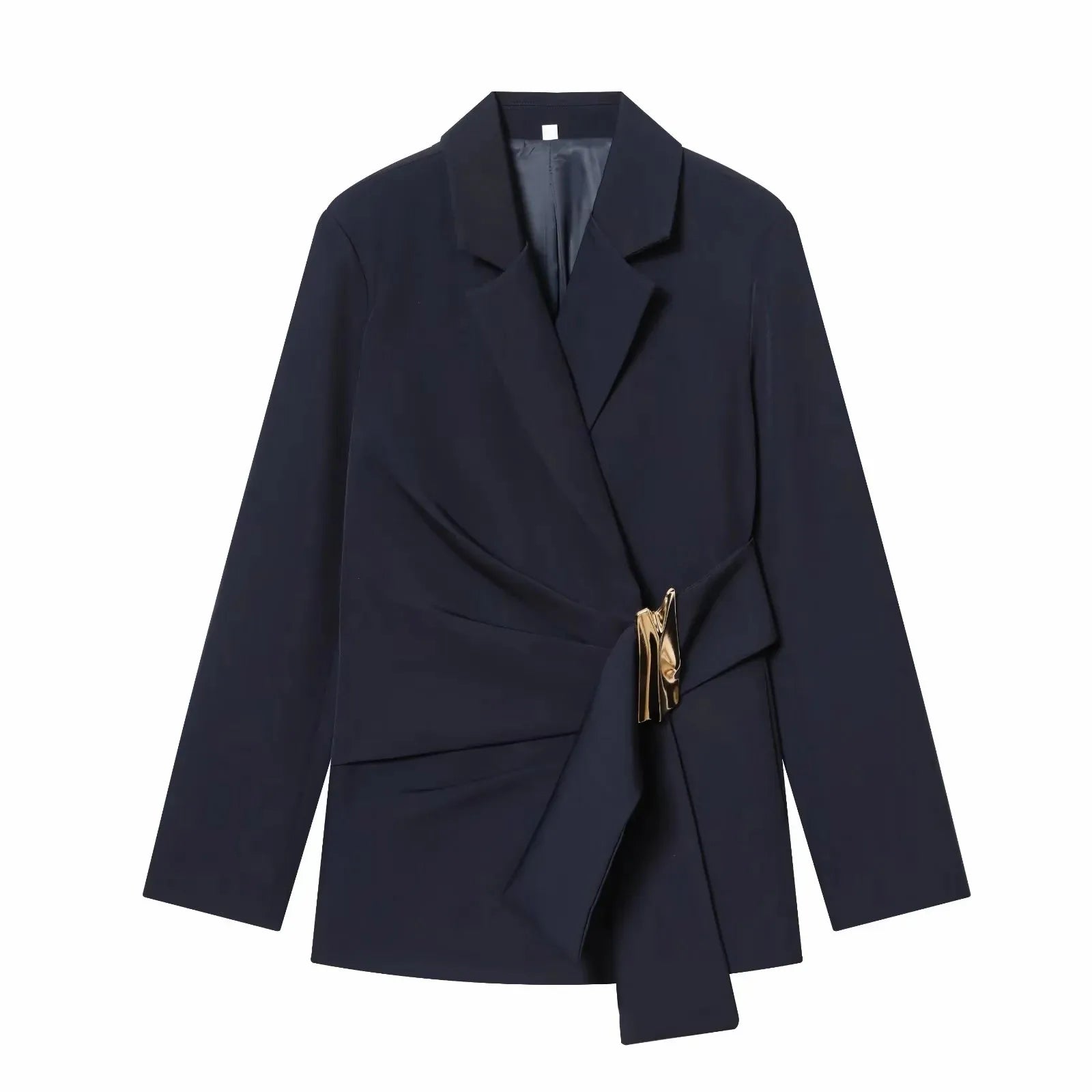 Women Suit Pants Two-Piece Set Buckle Decoration Long Sleeve Blazer Coat + Straight-Leg Pants 2 Pieces Sets Chic Woman Outfits