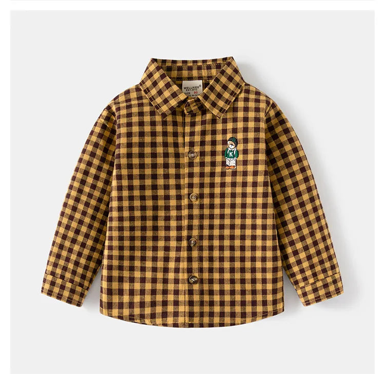 New Children's Clothes 2025 Kids Shirts With Collar Boys' Cotton Long Sleeved Baby Clothing Casual Top Plaid Blouse for Boy 2-7Y