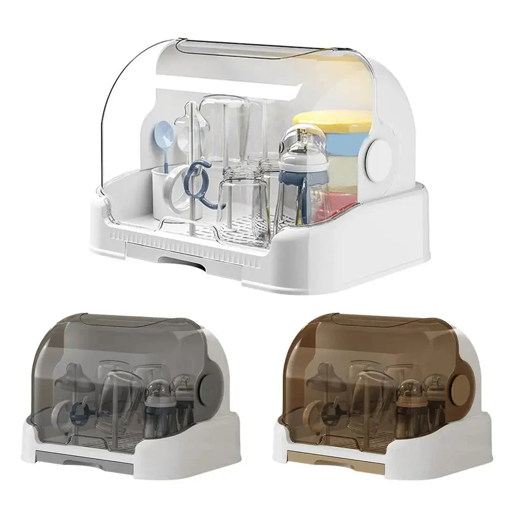 HOMEFISH Portable Baby Bottle Drying Rack & Organizer - Dustproof Storage Container with Removable Drip Tray