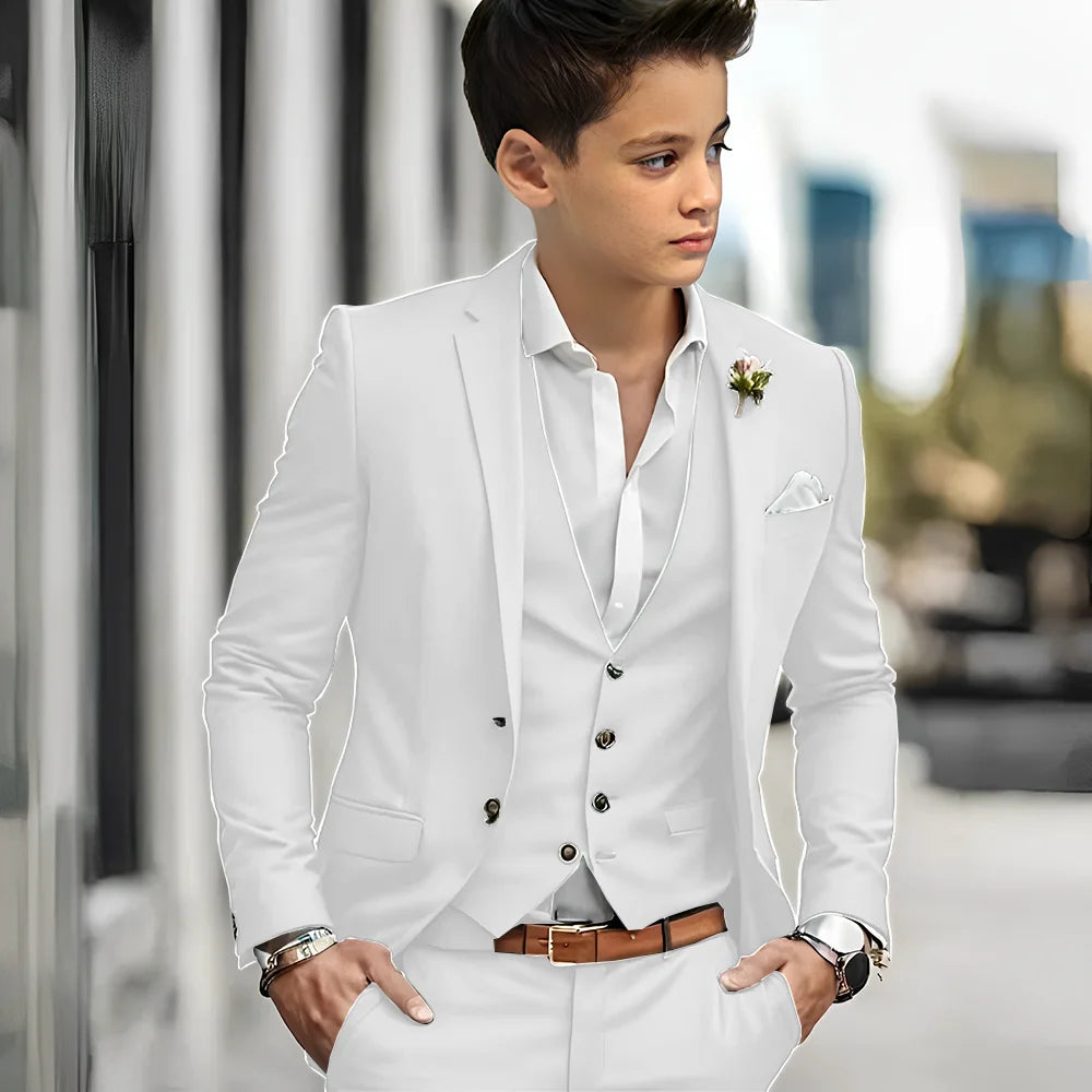 Luxury Green Bos Suits Elegant Wedding 3 Piece Jacket Pants Vest Boy Clothing High Quality Customized Full Sets Costume Kids
