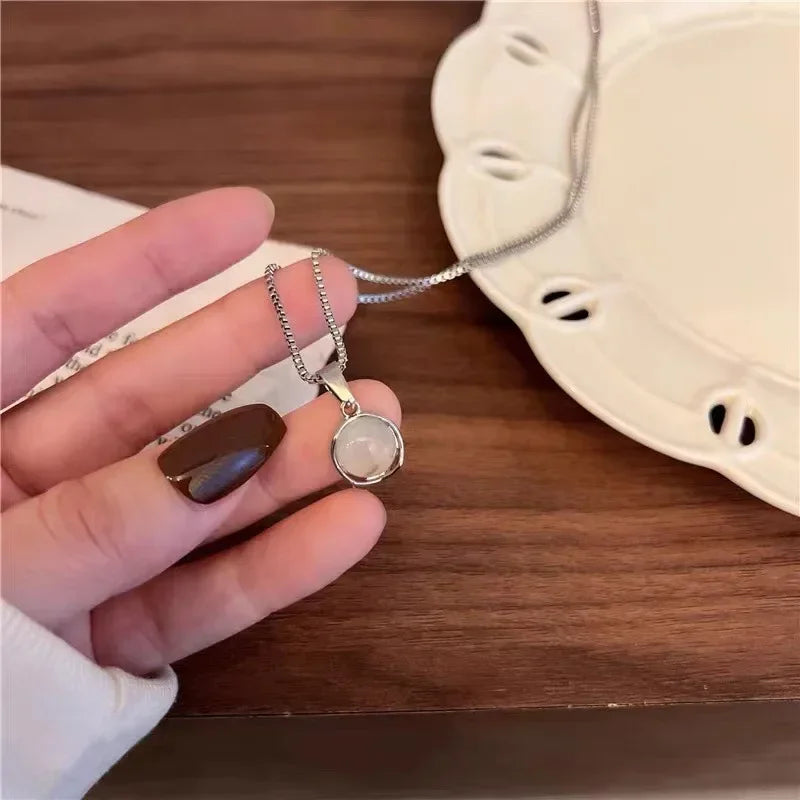 Fashion 925 Sterling Silver Round Zircon Necklace Minimalist Style Charm Choker Pendant Party Gift For Women's Fine Jewelry