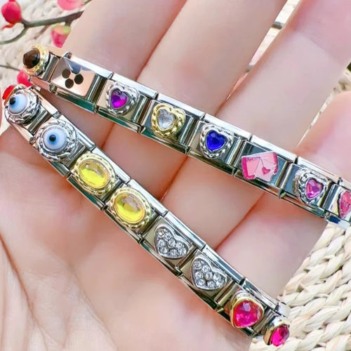2025 New Original Luxury Zircon Love Italian Charm Links Fit 9mm Bracelet Stainless Steel Jewelry Making
