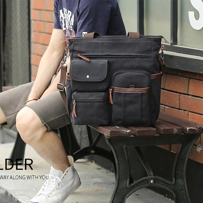 Men's Handbags Briefcase Canvas Shoulder Bag Man for Documents Large Capacity Tote Laptop Bag Crossbody Travel Bags Vintage K004