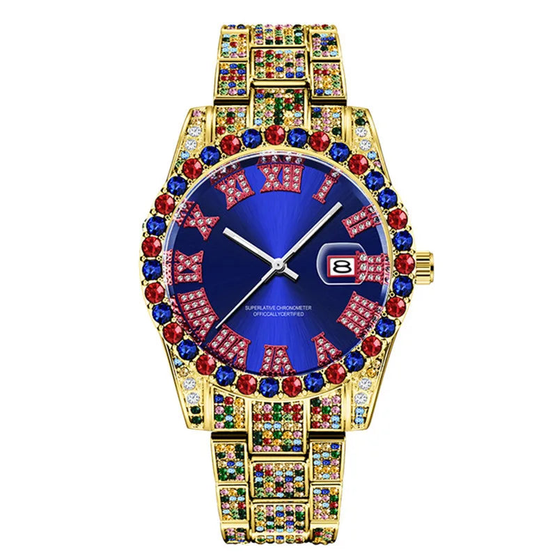 Luxury Watch sss Supply Men Fashion Alloy Band Hip Hop Diamond Big Brand Golden Date Quartz Wristwatch Montres de Marque de Luxe