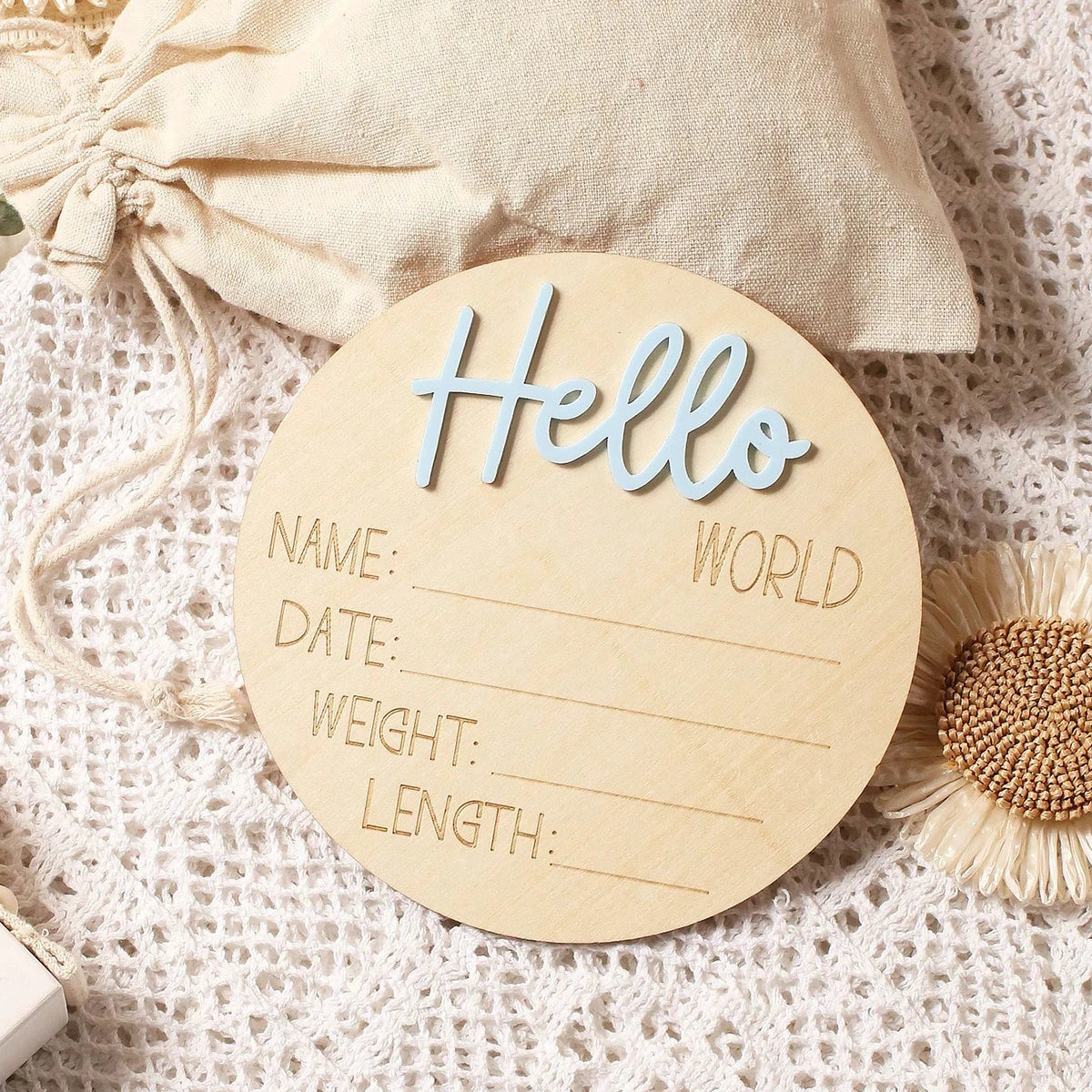 Ylsteed Hello World Newborn Sign Wooden Baby Announcement Sign for Hospital Baby Name Announcement Sign Newborn Keepsakes Props