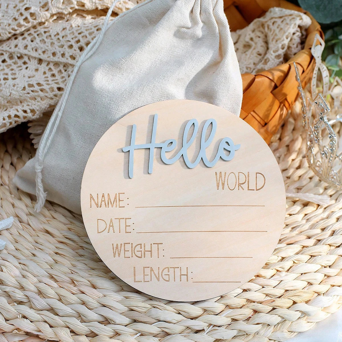 Ylsteed Hello World Newborn Sign Wooden Baby Announcement Sign for Hospital Baby Name Announcement Sign Newborn Keepsakes Props