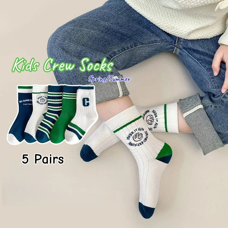GreenC Summer Calf Socks 5 Pairs Children's Socks Boys Spring Cotton Socks Baby Child 1-14T Kids  Sport Sock