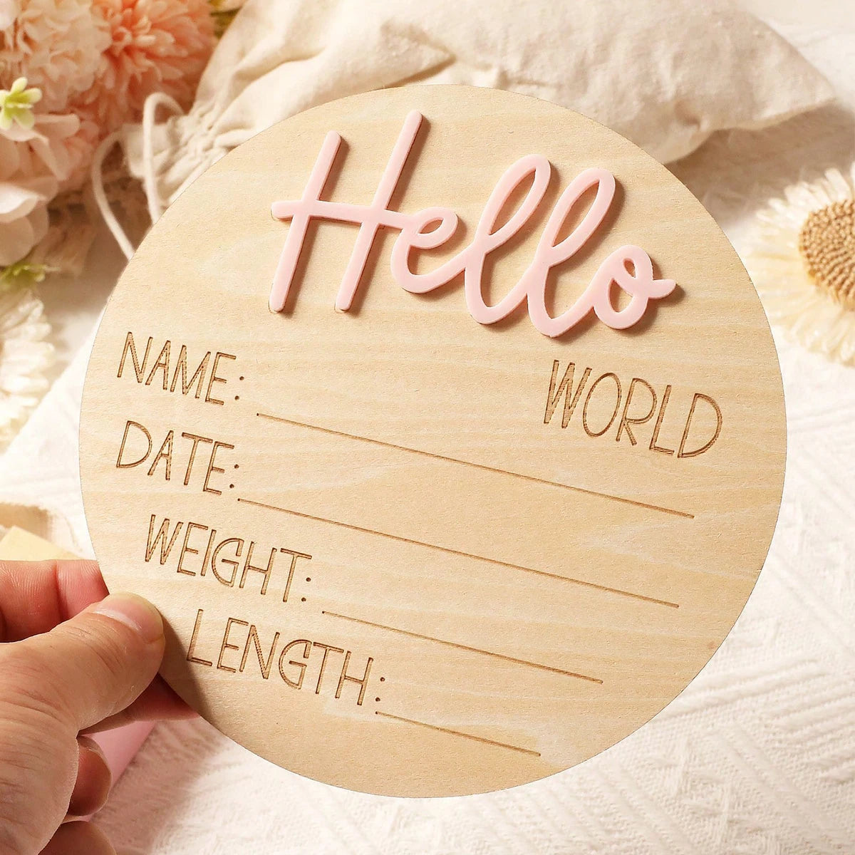 Ylsteed Hello World Newborn Sign Wooden Baby Announcement Sign for Hospital Baby Name Announcement Sign Newborn Keepsakes Props