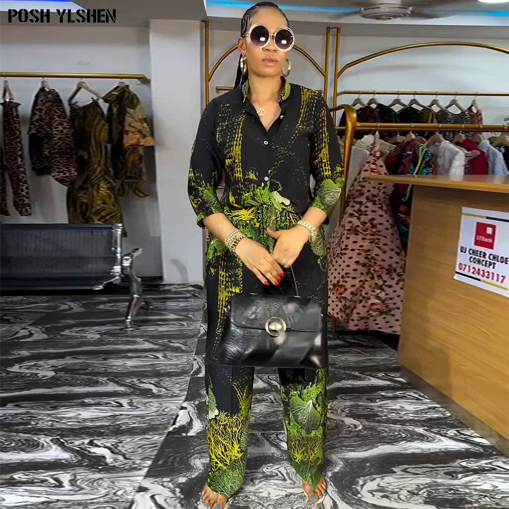 Two 2 Piece Pant Sets Women Outfit Summer Clothes African Dresses for Women 2025 Sexys New in Matching Set Dames Africa Clothing