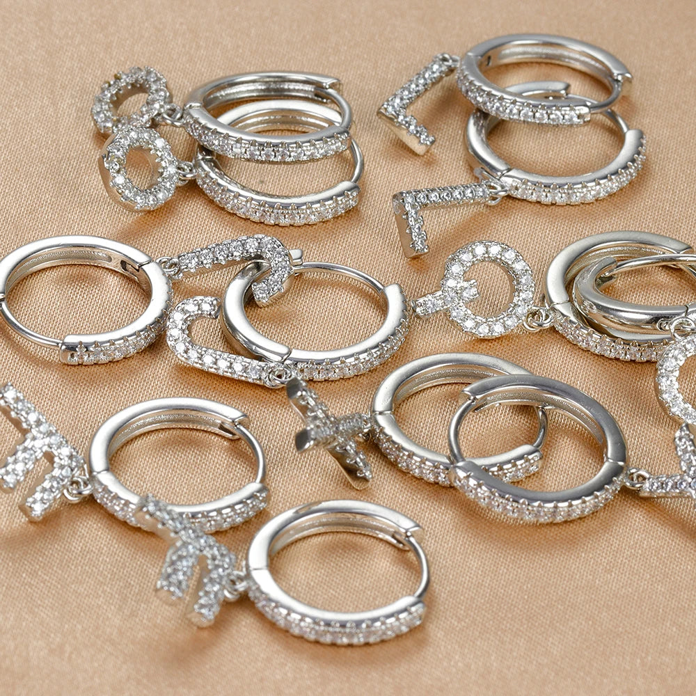 Silver Color Stainless Steel 26 Letters Hoop Earrings For Women A-Z Crystal Zircon Cartilage Piercing Earrings Wedding Jewelry