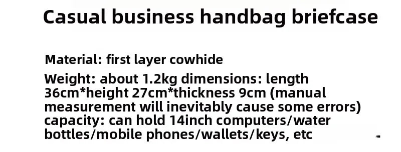 Men's Handbag for Men Genuine Leather Top Grain Leather Large Capacity Laptop Bag Business Document Briefcase Luxury Purse