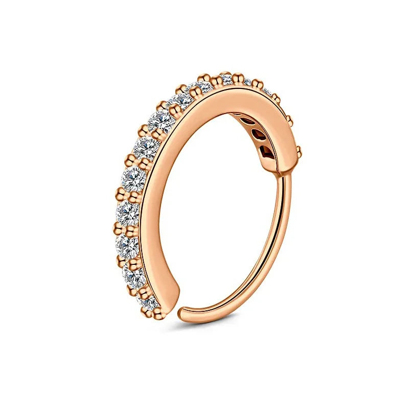 Cubic Zircon Fake Nose Ring for Women Stainless Steel Round Cartilage Tragus Helix Ear Nose Piercing Falso Nariz Body Jewelry