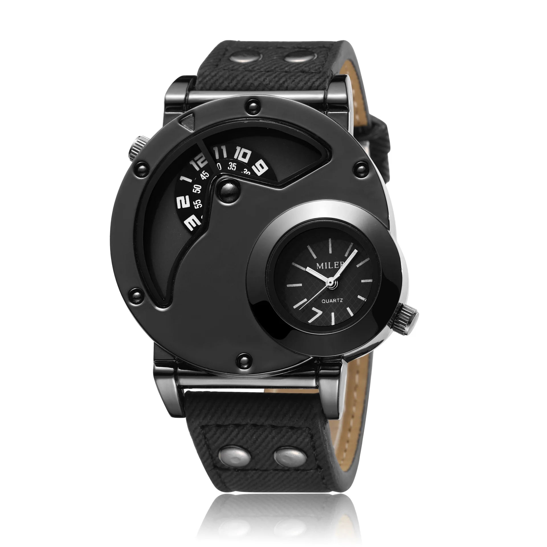 Luxury Men's Quartz Watch - Large Dual Dial Numerals, with Blue or Black Bronze Faux Leather Strap, Alloy Case, Non-Waterproof,