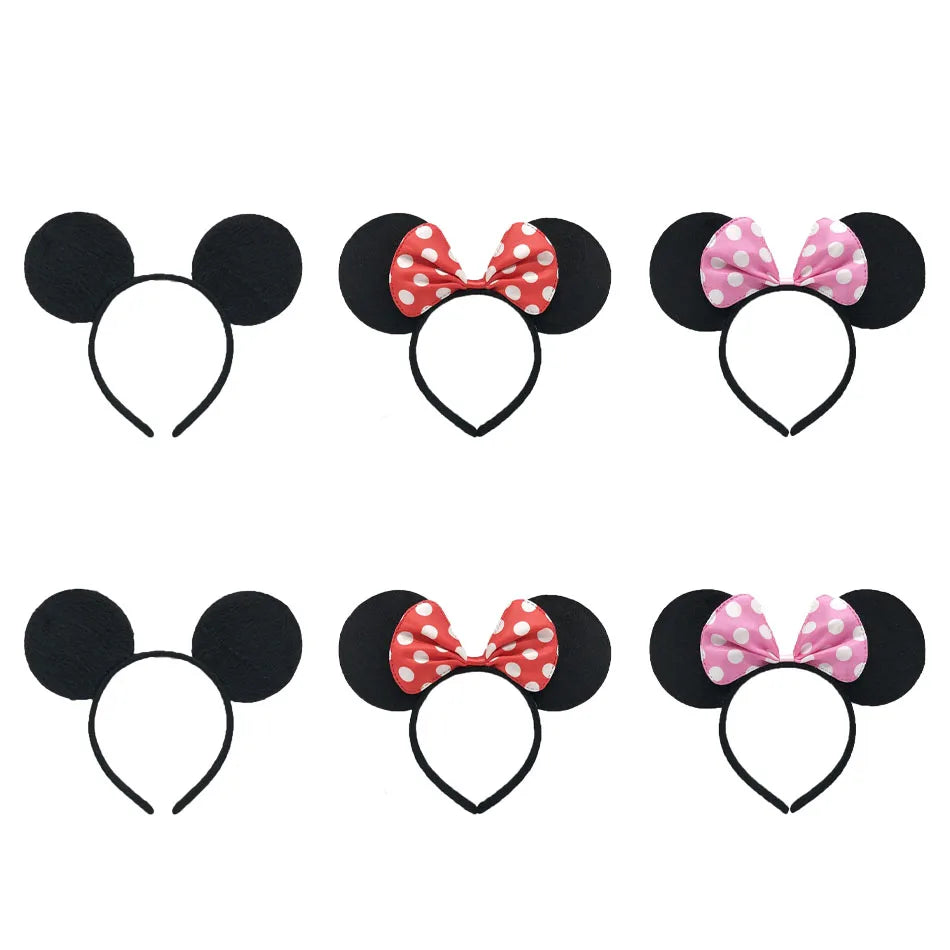 3/6/12pcs/lot Girls Mouse Ears Solid Bow Ears Headband for Birthday Party Supplies and Mouse Themed Costume Cosplay Decoration