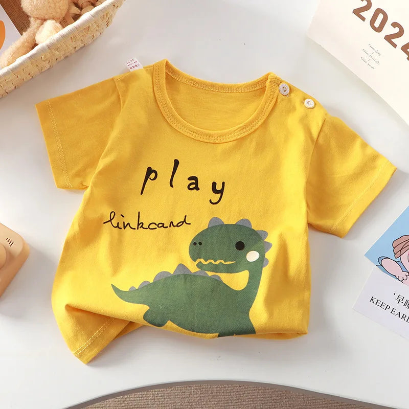 2-6Y New Cartoon T-shirt Pure Cotton Girls Short-sleeved Summer Half-sleeved Tops Little Boys Tops Kids Tees Children Clothing