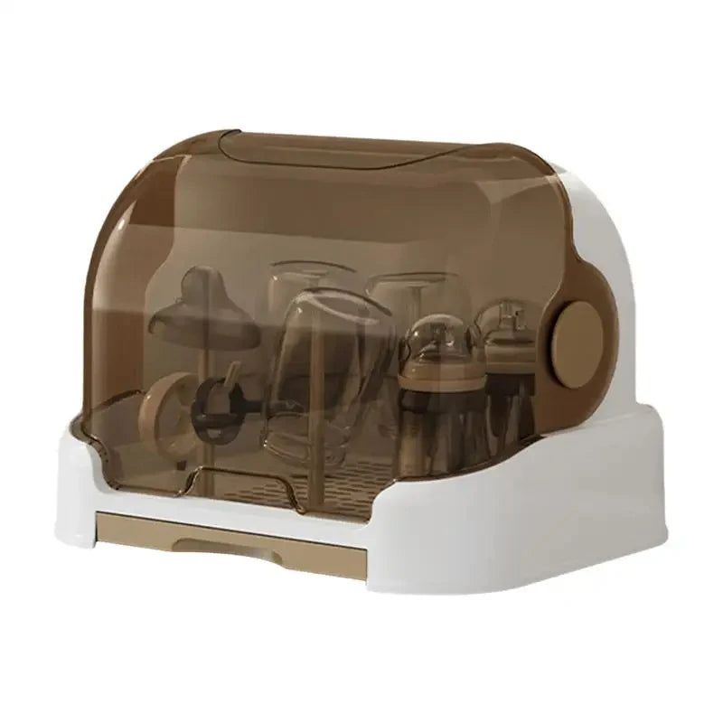 HOMEFISH Portable Baby Bottle Drying Rack & Organizer - Dustproof Storage Container with Removable Drip Tray
