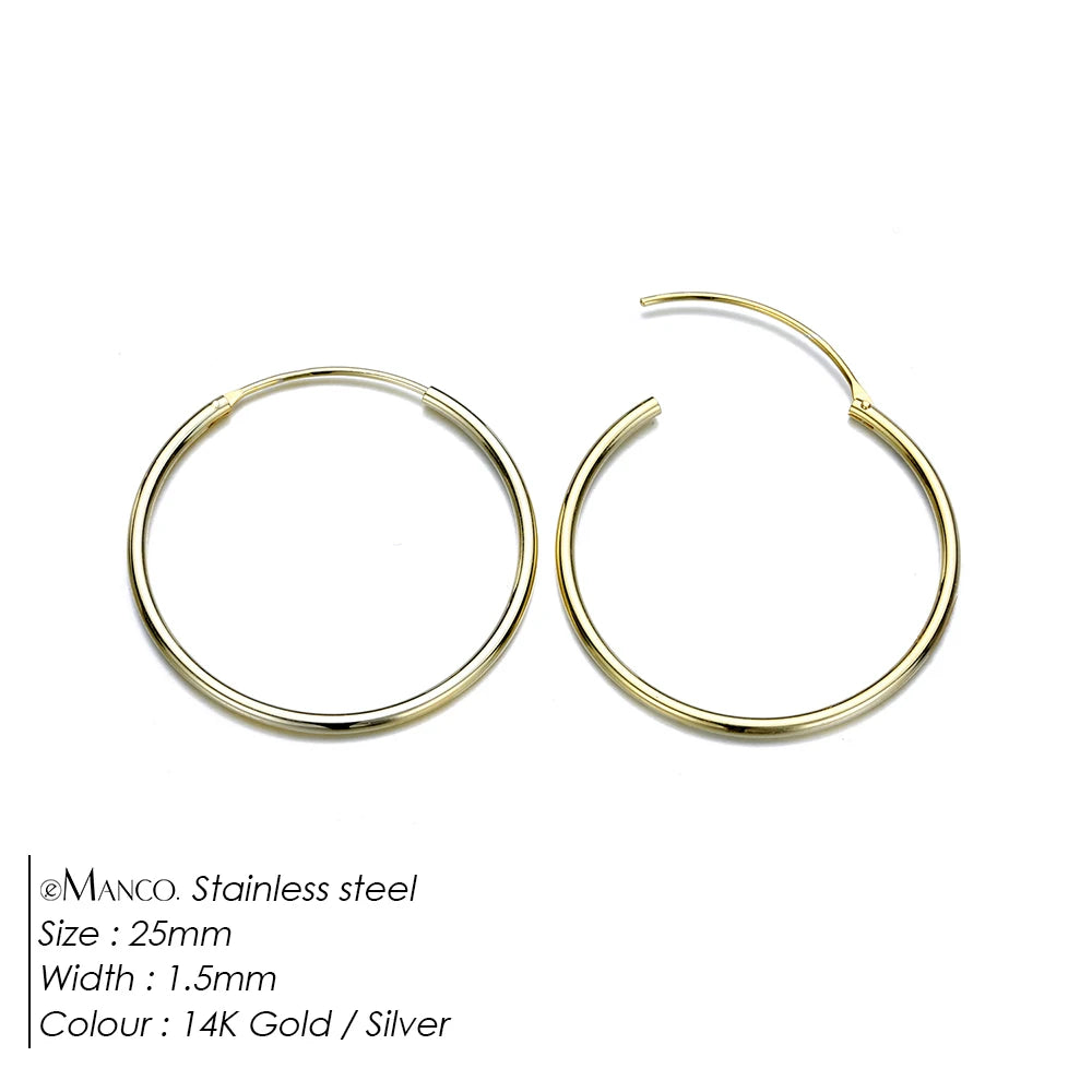 eManco Fashion Gold Size Circle Earrings Women's Jewelry Accessories Classic Stainless Steel Earrings Wholesale