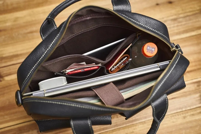 Men's Handbag for Men Genuine Leather Top Grain Leather Large Capacity Laptop Bag Business Document Briefcase Luxury Purse