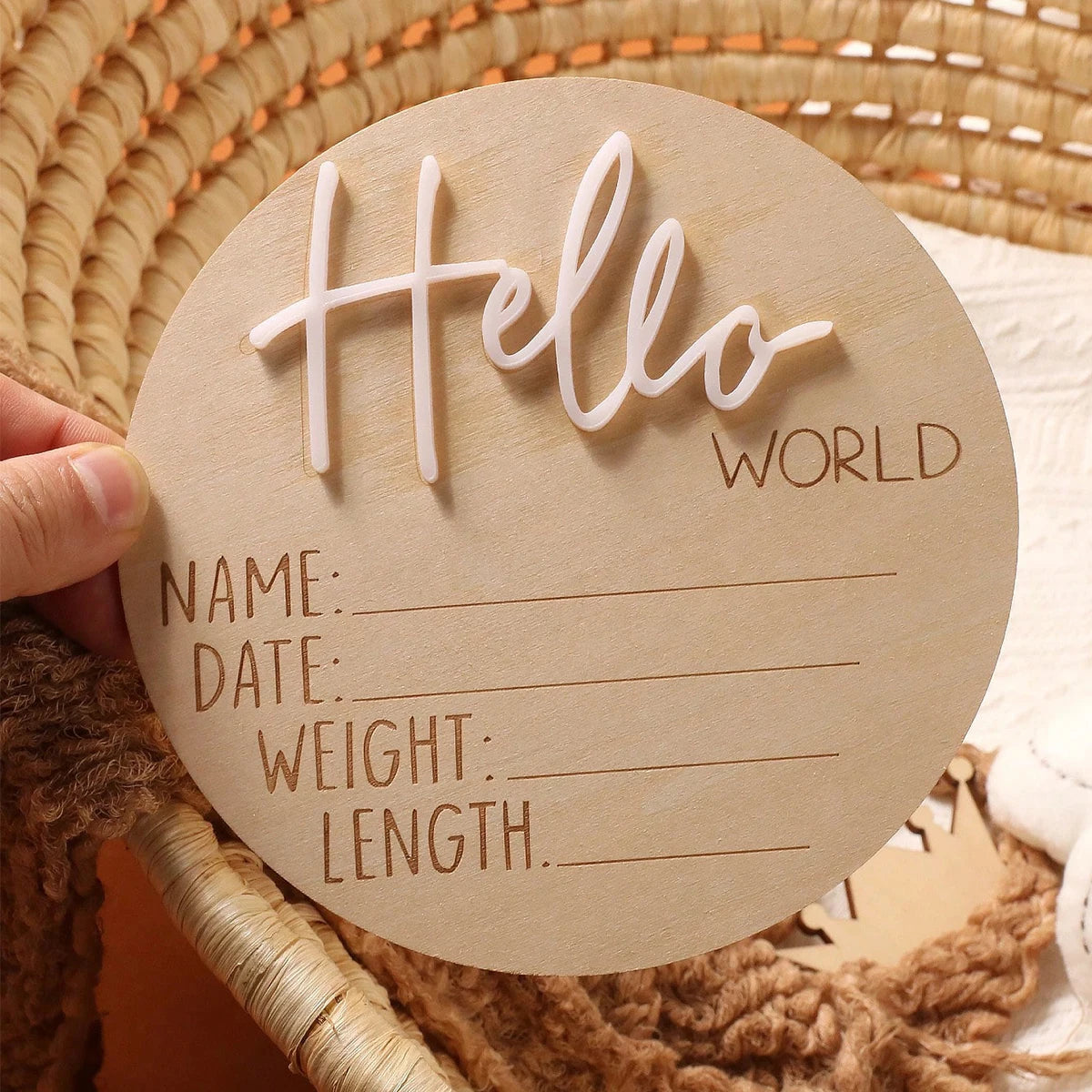 Ylsteed Hello World Newborn Sign Wooden Baby Announcement Sign for Hospital Baby Name Announcement Sign Newborn Keepsakes Props