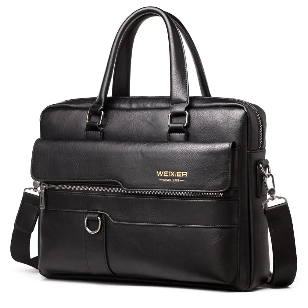 Men's Fashionable Business Handbag, Commuter Computer Bag, Crossbody Bag, Women's Outdoor Work and Daily Travel Small Leather Shoulder Bag, Black