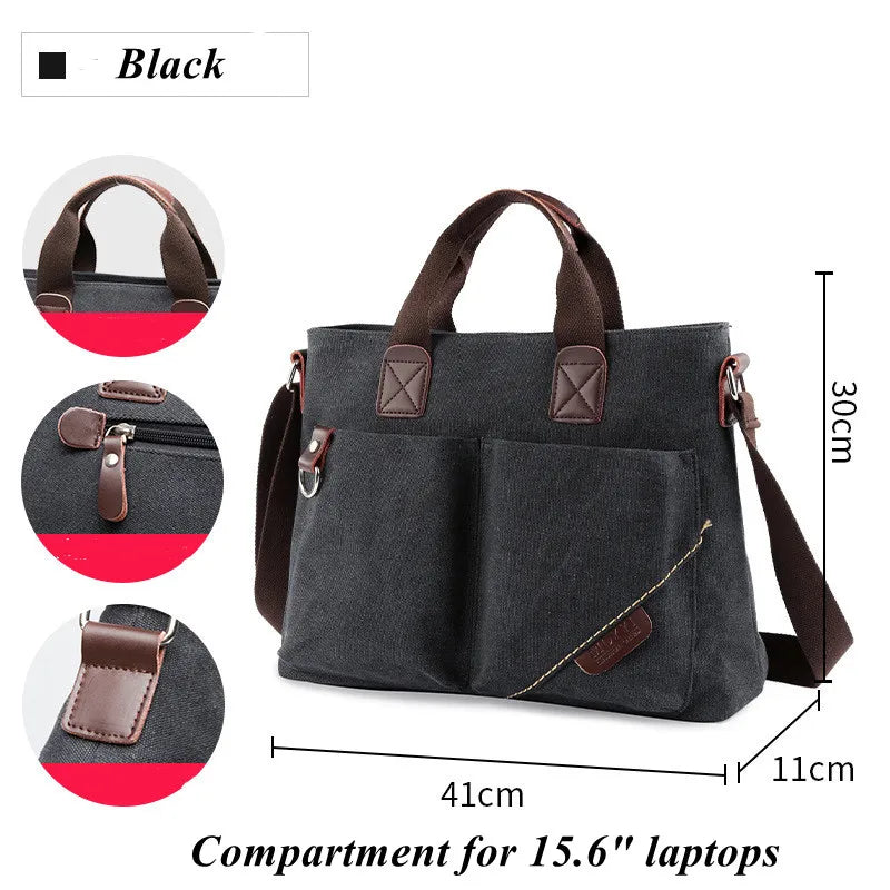 Men's Business Canvas Handbag Outdoor Crossbody Bag Men's Bag Shoulder Bag Student Casual Messenger Bag For Men Male Handbag
